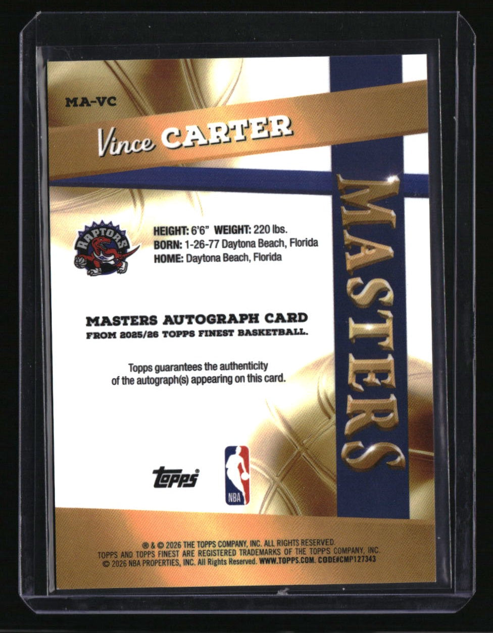 2025-26 Finest Vince Carter Masters Autographs Black Geometric Refractor #/25