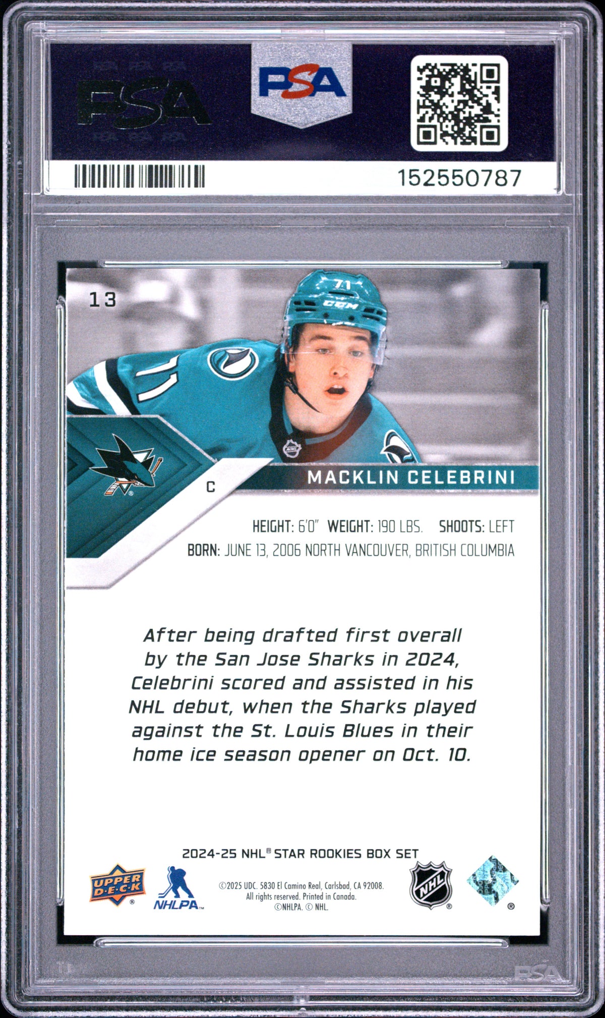 2024 Upper Deck Nhl Star Rookies Box Set Macklin Celebrini PSA 9