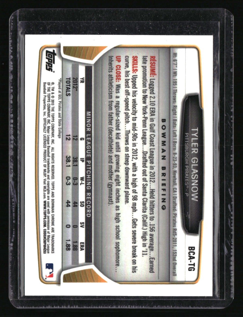 2013 Bowman Chrome Tyler Glasnow Prospects Autographs