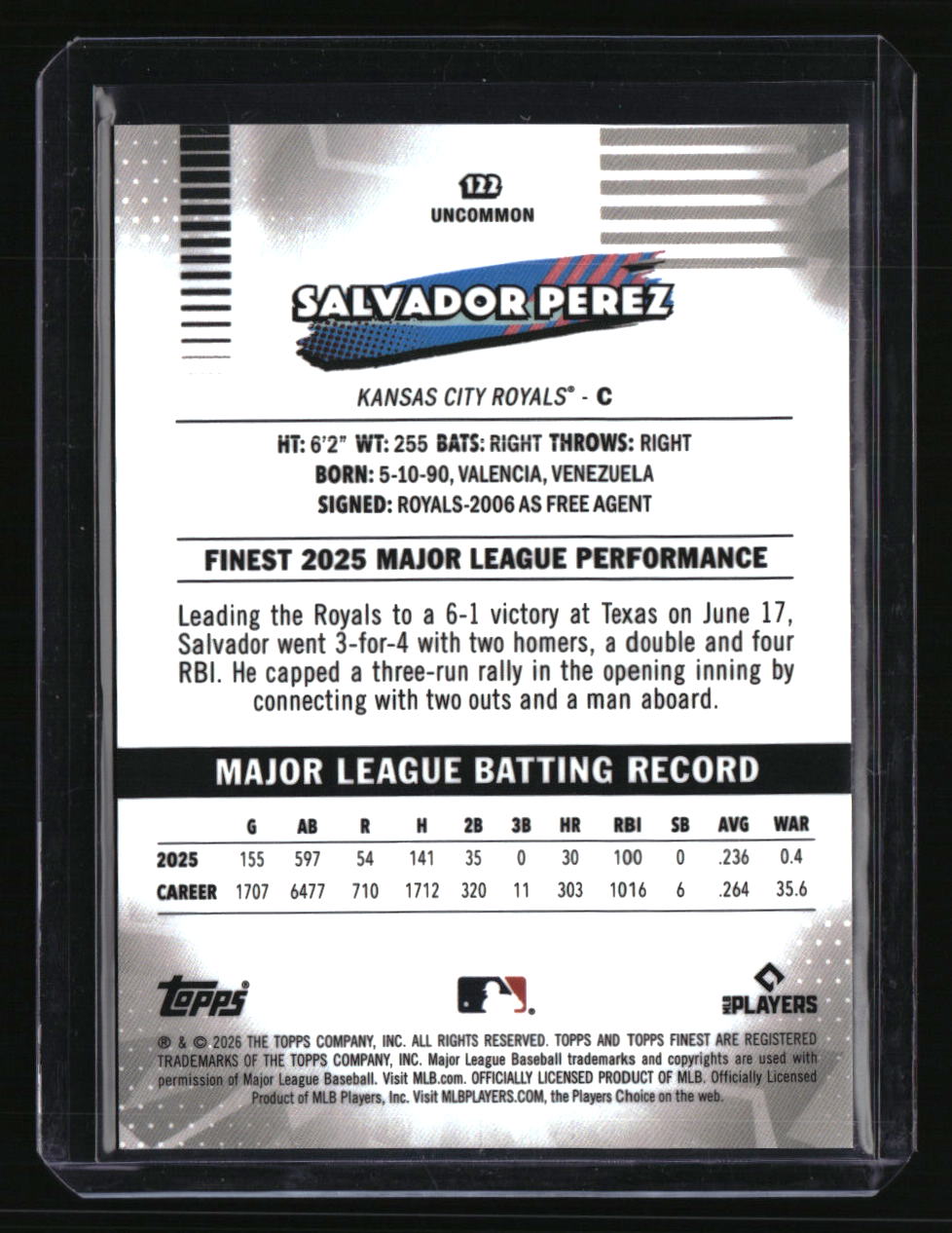 2026 Finest Salvador Perez White X-Fractors #/30