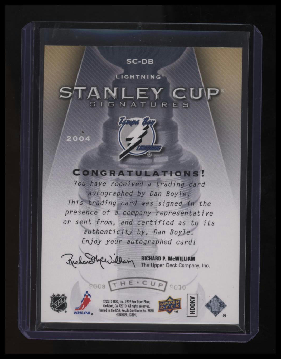 2009-10 Upper Deck The Cup Update III: Dan Boyle Stanley Cup Signatures #/50