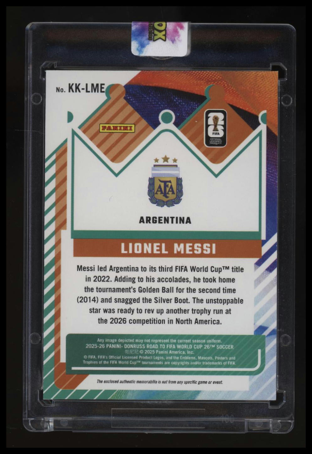 2025-26 FIFA Donruss Road to the World Cup Lionel Messi Kit Kings Patch #/99