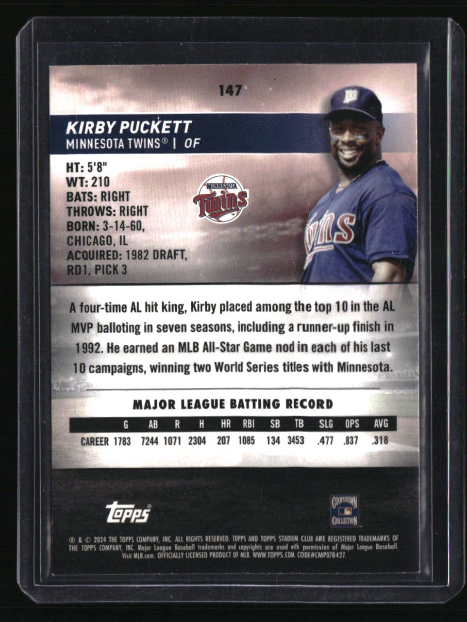 2024 Stadium Club Kirby Puckett Gold Foil