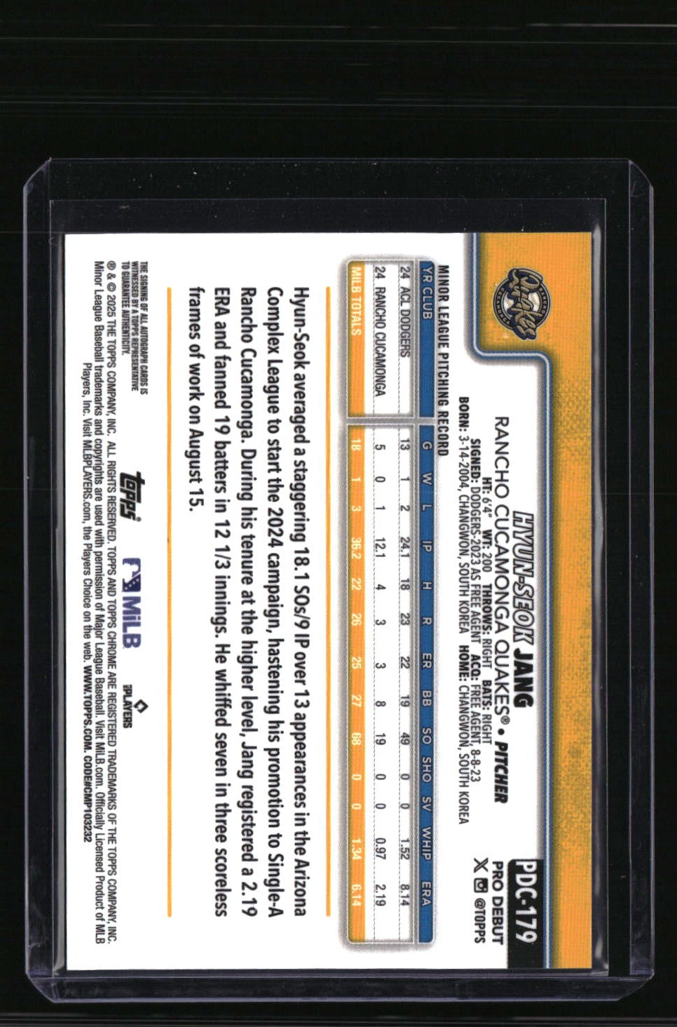 2025 Topps Pro Debut Hyun-Seok Jang Chrome Autographs Refractors #/199