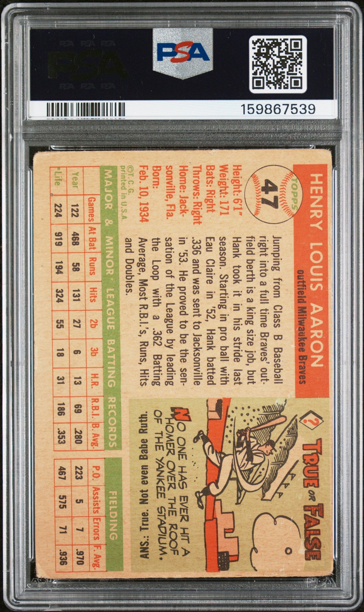 1955 Topps Hank Aaron PSA 1.5
