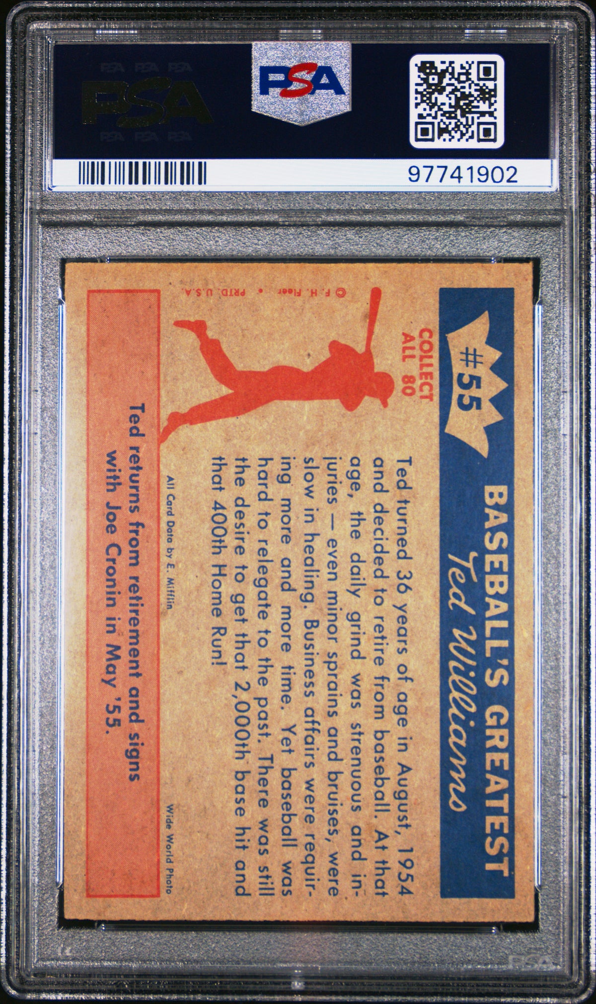 1959 Fleer Ted Williams 1955-Ted Decides Retirement Is &quot;No Go&quot; PSA 4 97741902