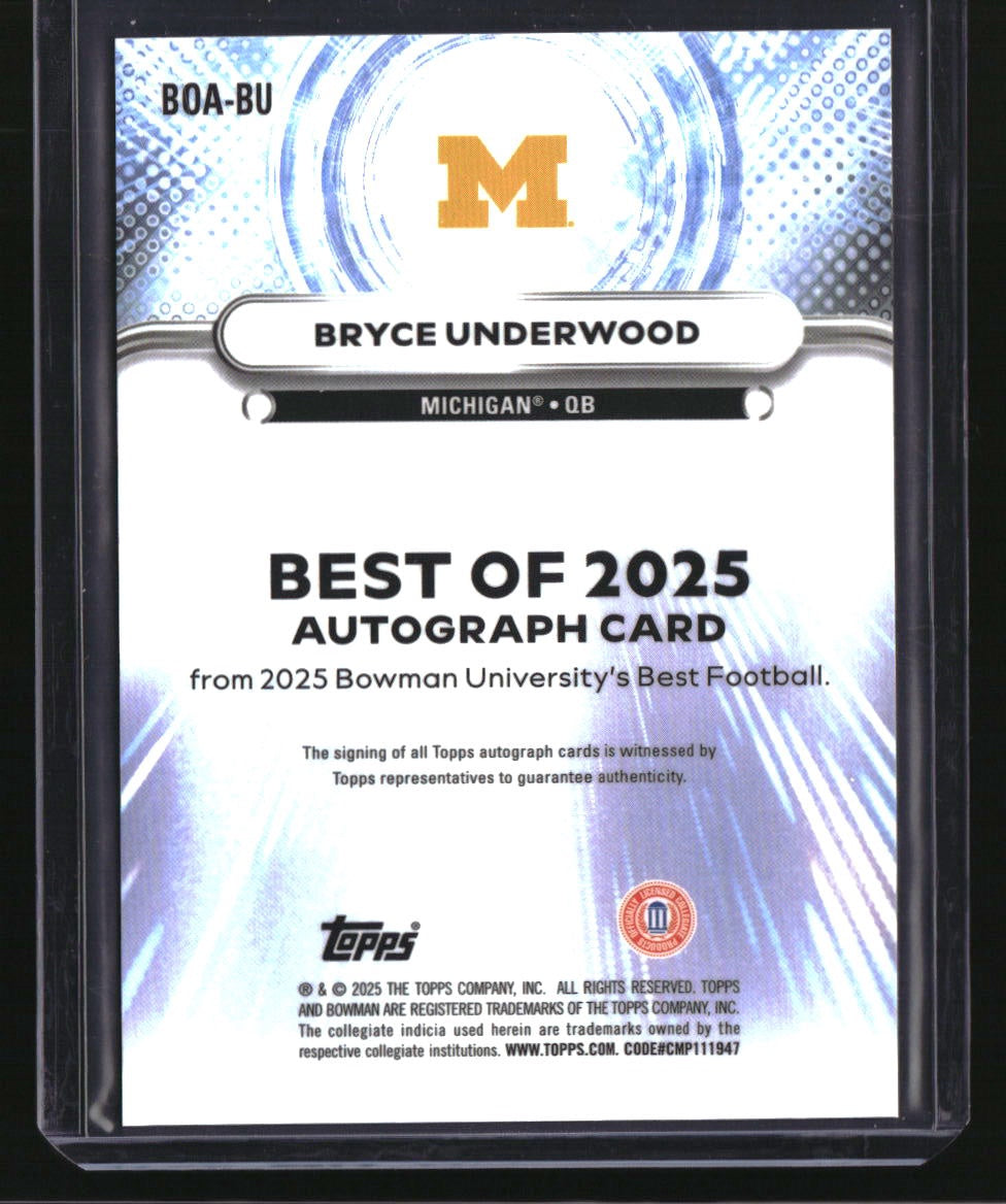 2025 Bowman University Best Bryce Underwood Best Of 2025 Autographs