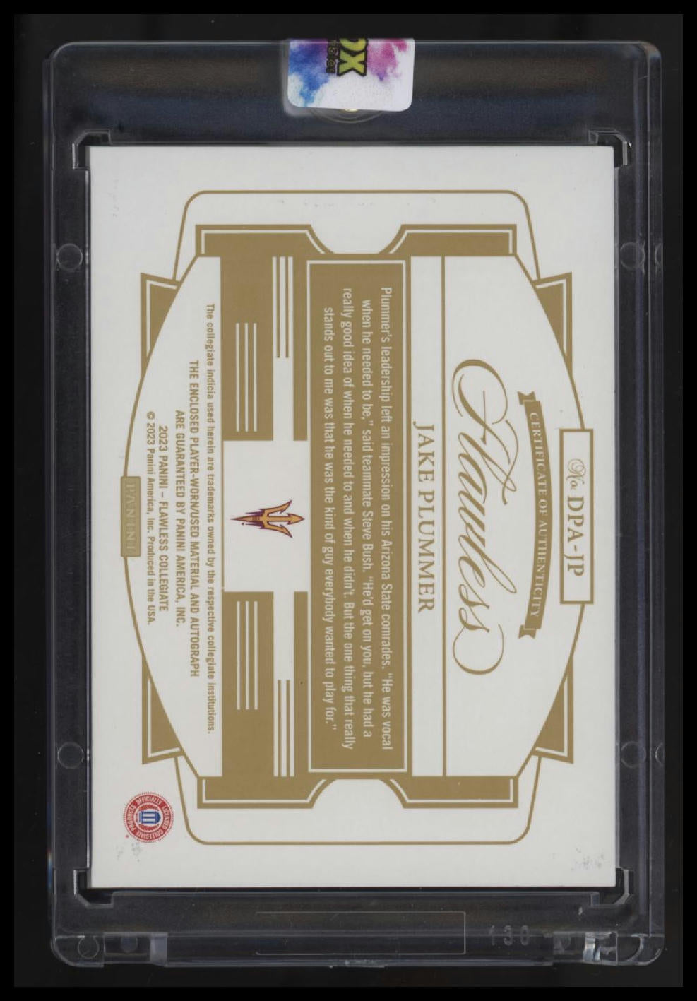 2023 Panini Flawless Collegiate Jake Plummer Dual Patch Auto Ruby #/20 Bookend