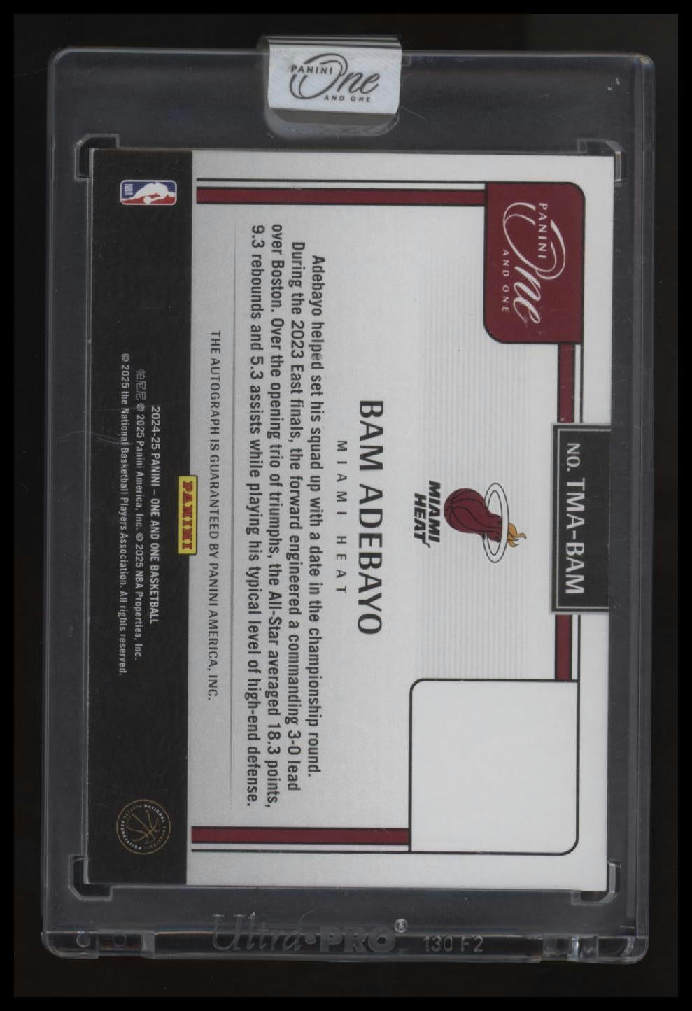 2024-25 Panini One and One Bam Adebayo Timeless Moments Autographs Blue #/49