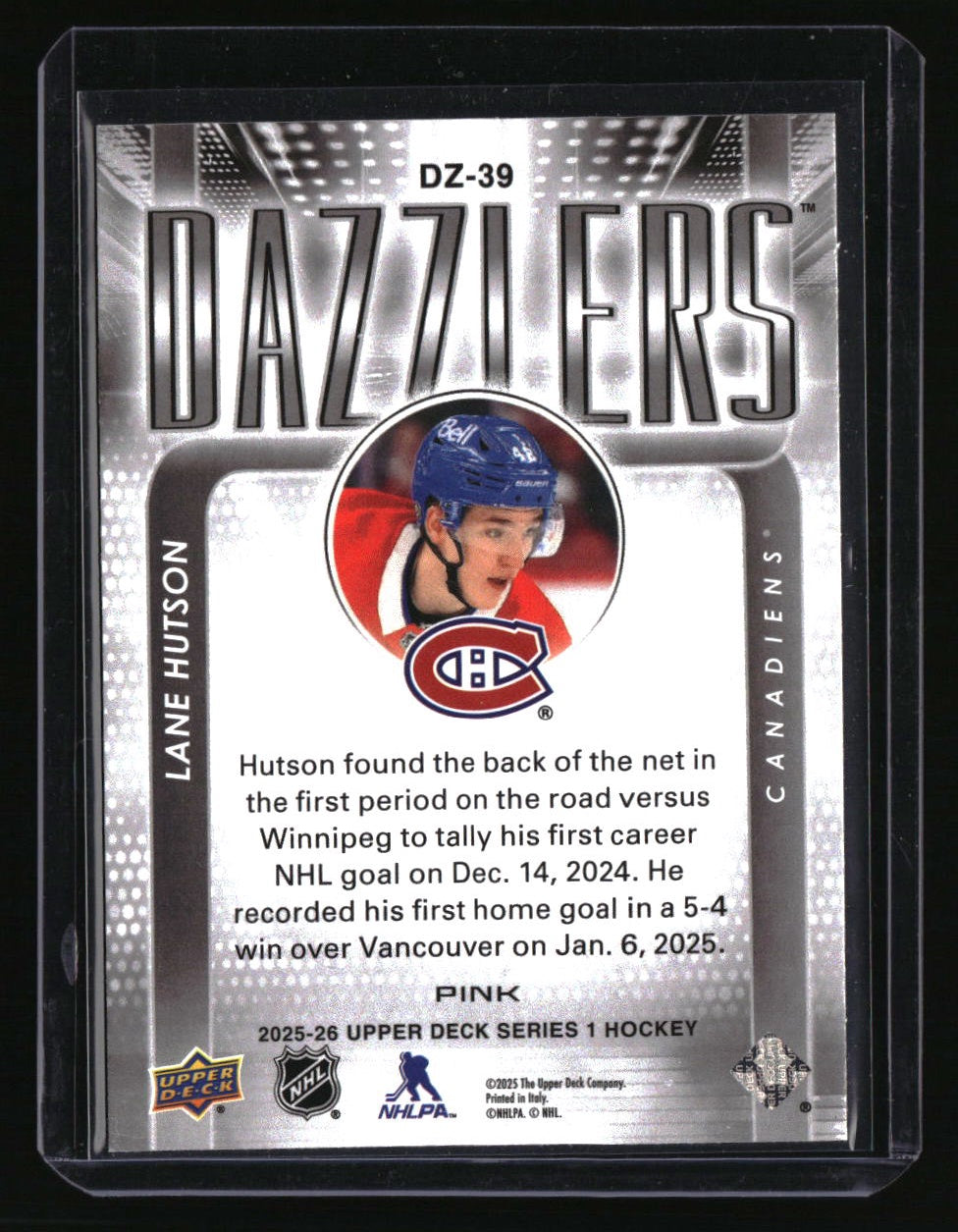 2025-26 Upper Deck Lane Hutson Dazzlers Pink