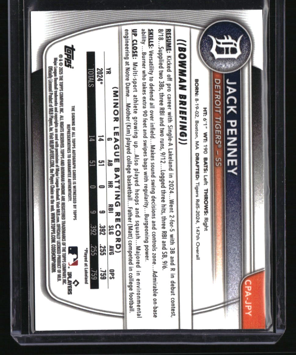 2025 Bowman Jack Penney Chrome Prospect Autographs Green Lava Refractor #/99