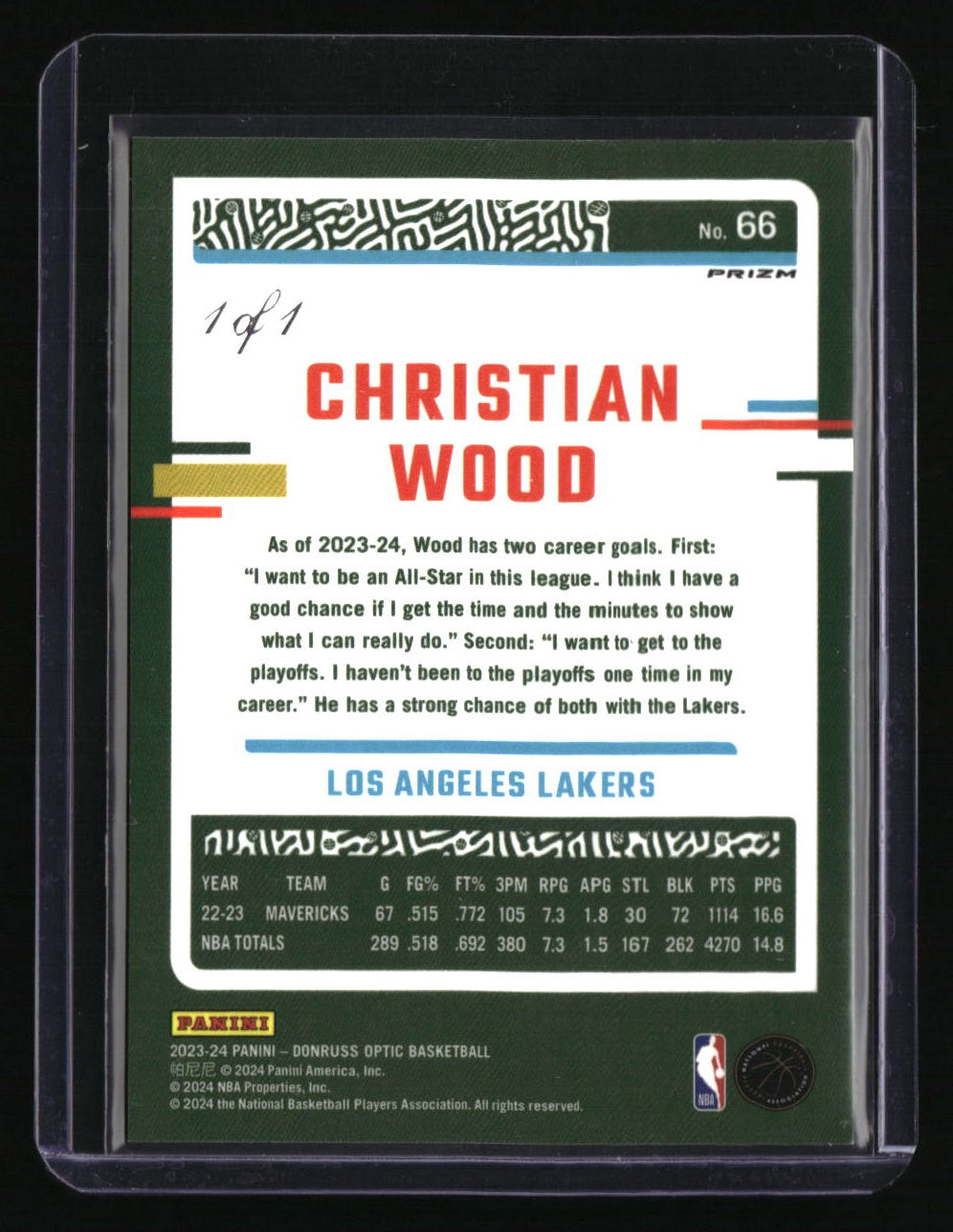 2023-24 Donruss Optic Christian Wood Black #/1