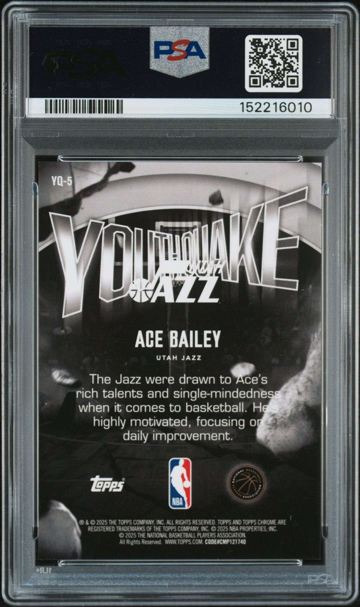 2025 Topps Chrome Youthquake Ace Bailey Youthquake-Red Refractor PSA 8