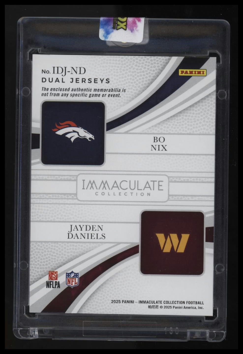 2025 Panini Immaculate Collection Bo Nix / Jayden Daniels Dual Jersey #/49