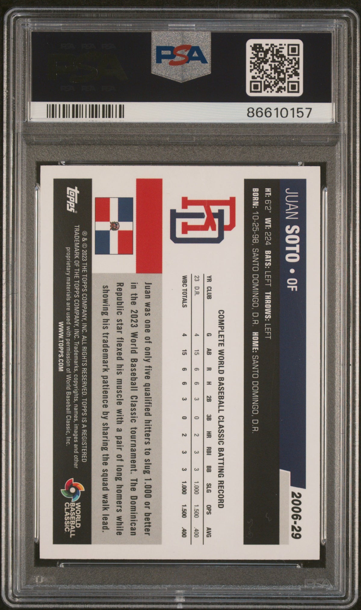 2023 Topps World Baseball Classic Juan Soto &#39;06 Topps-Gold Rainbow Foil PSA 6