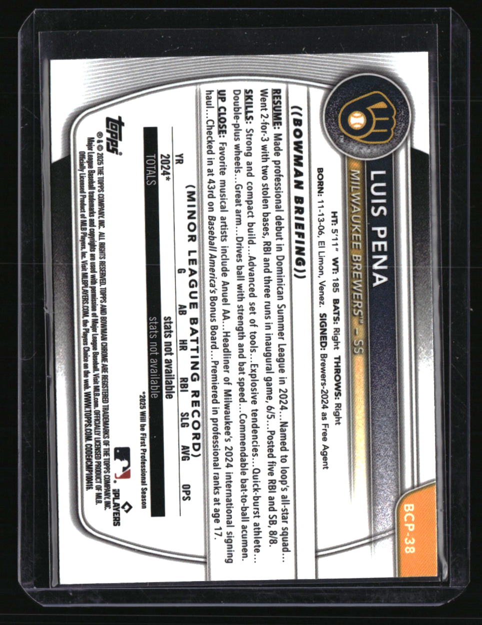 2025 Bowman Sapphire Edition Luis Pena