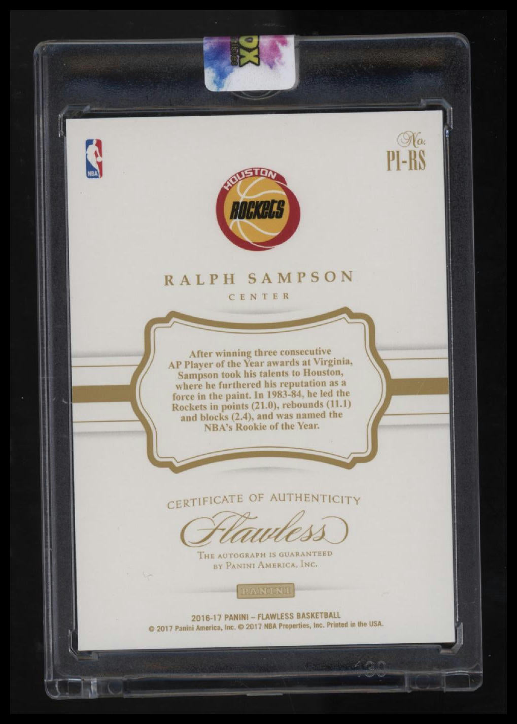 2016-17 Panini Flawless Ralph Sampson Premium Ink #/25