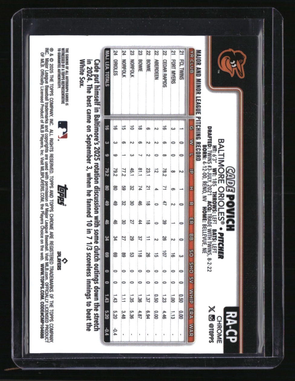 2025 Topps Chrome Cade Povich Rookie Autographs