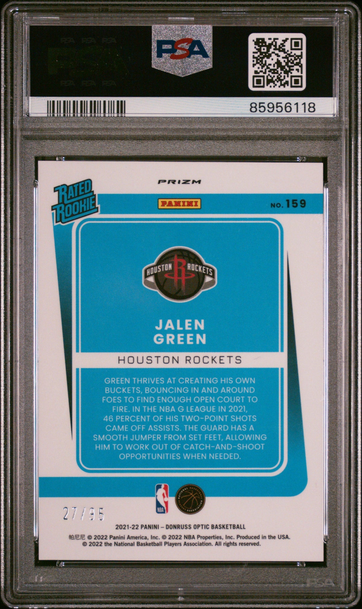 2021 Panini Donruss Optic Jalen Green Fast Break Purple PSA 9