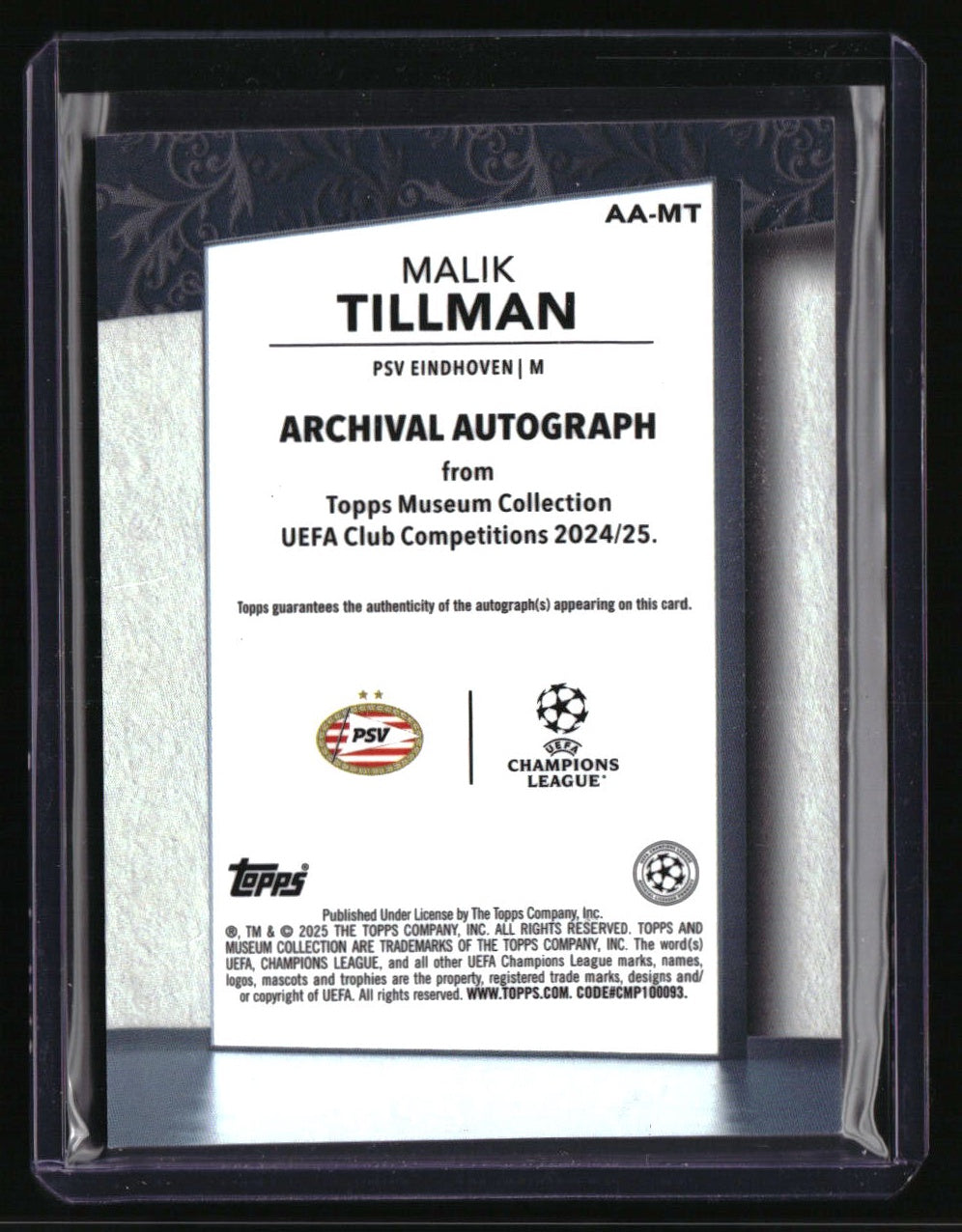 2024-25 Topps Museum Collection UEFA CC Malik Tillman Auto Gold #/50