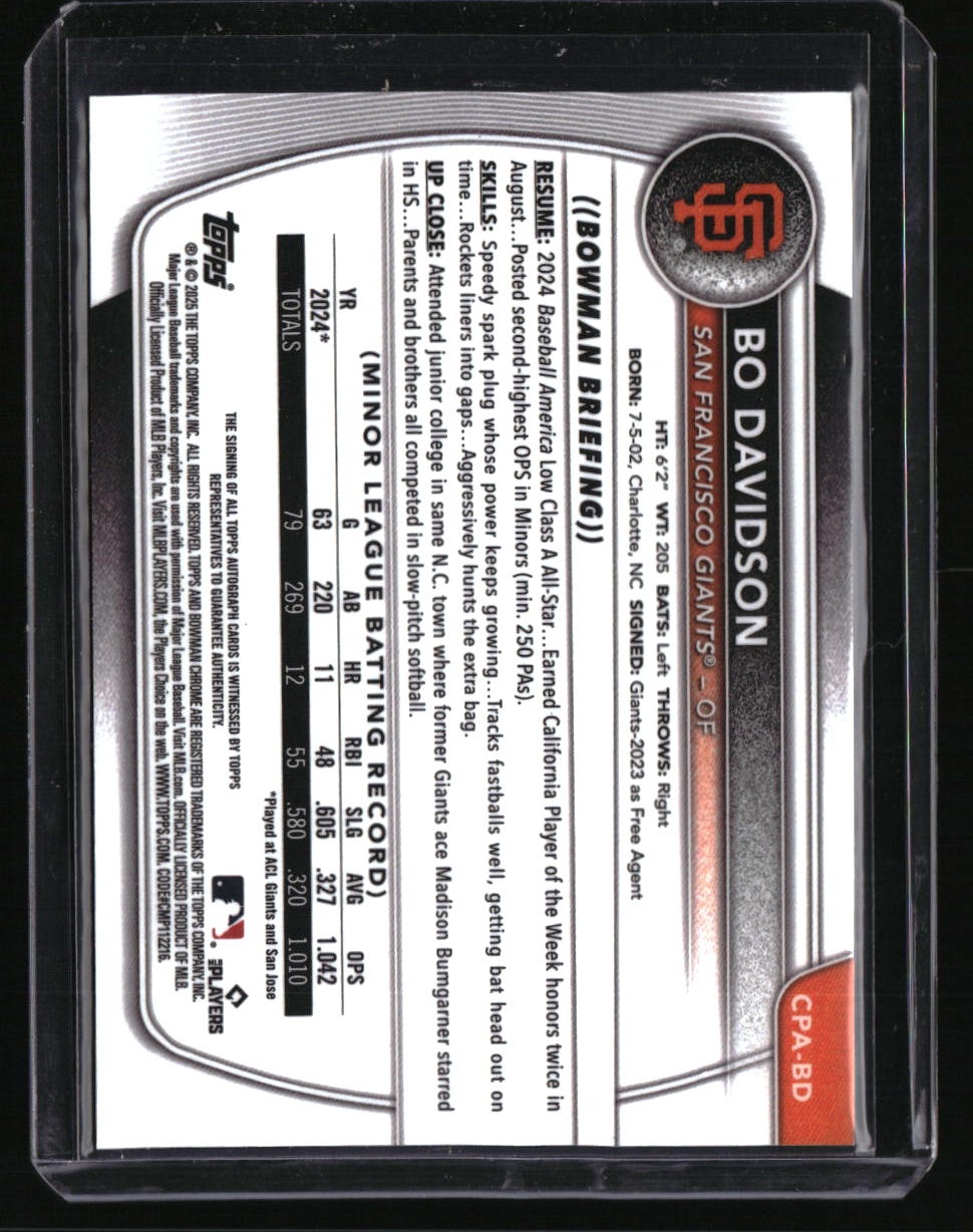 2025 Bowman Chrome Bo Davidson Prospect Autographs Reptilian Blue #/150