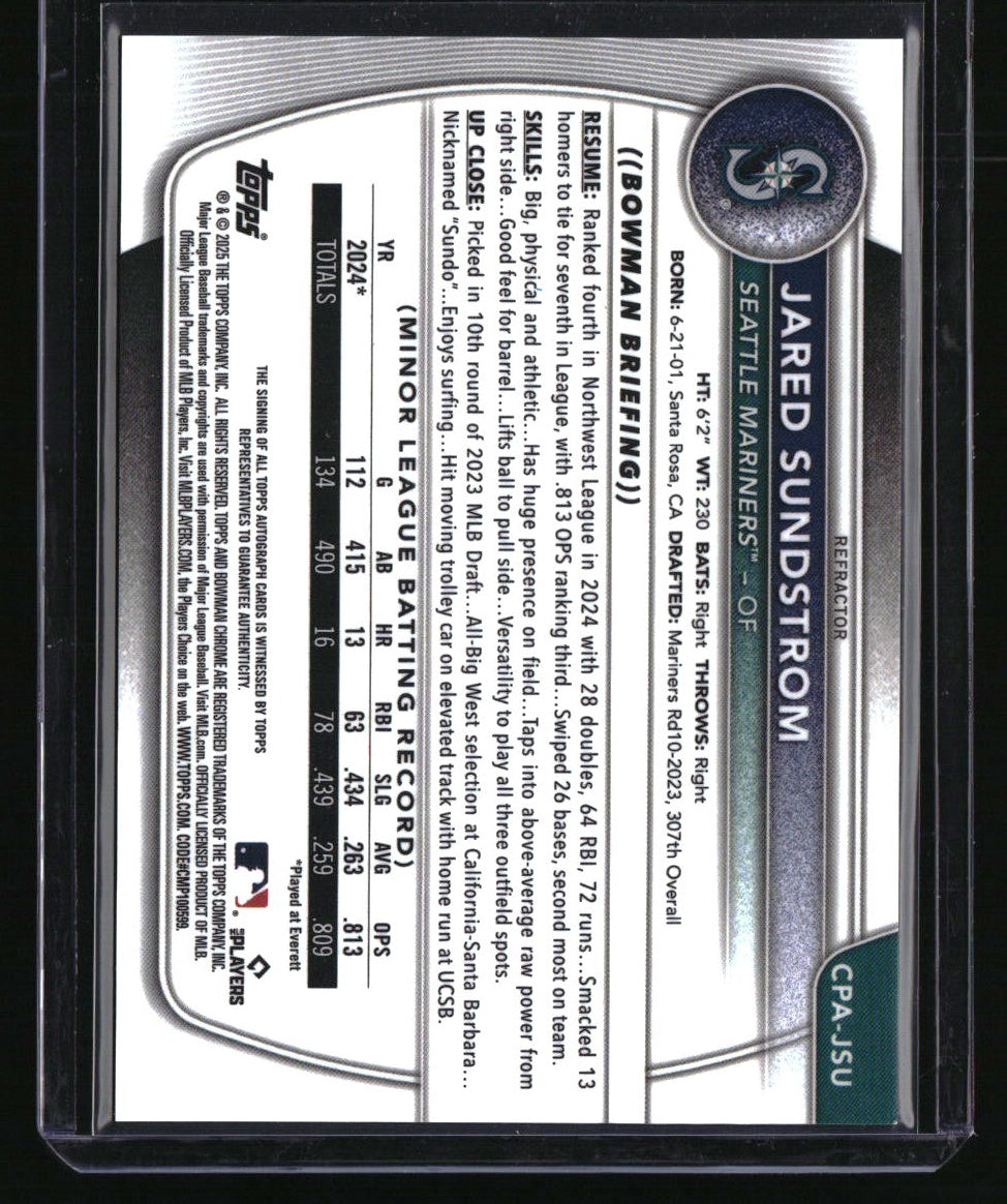 2025 Bowman Jared Sundstrom Chrome Prospect Autographs Refractor #/499