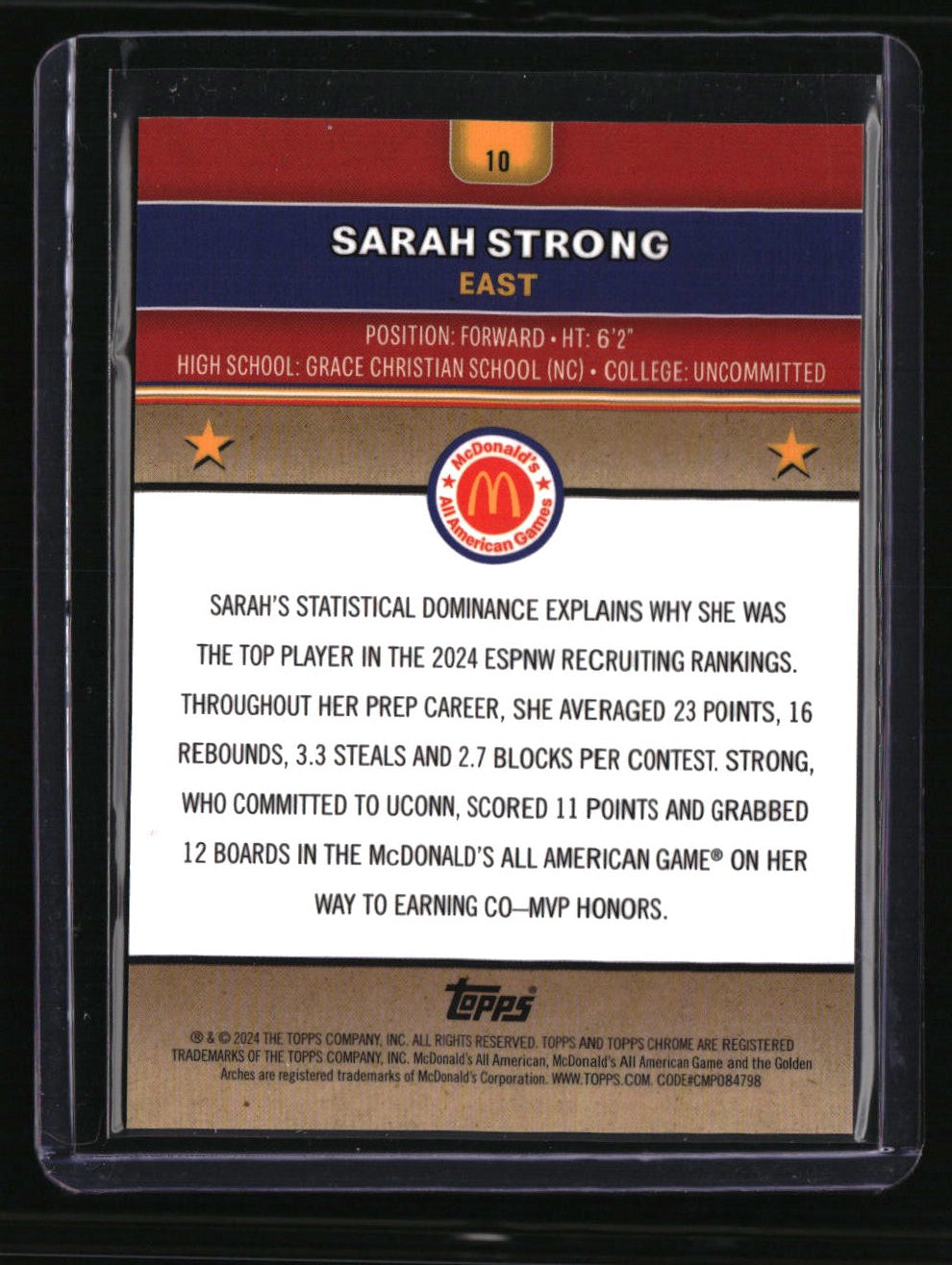 2024 Topps Chrome McDonald's All-American Sarah Strong Tie-Dye Refractor #/25