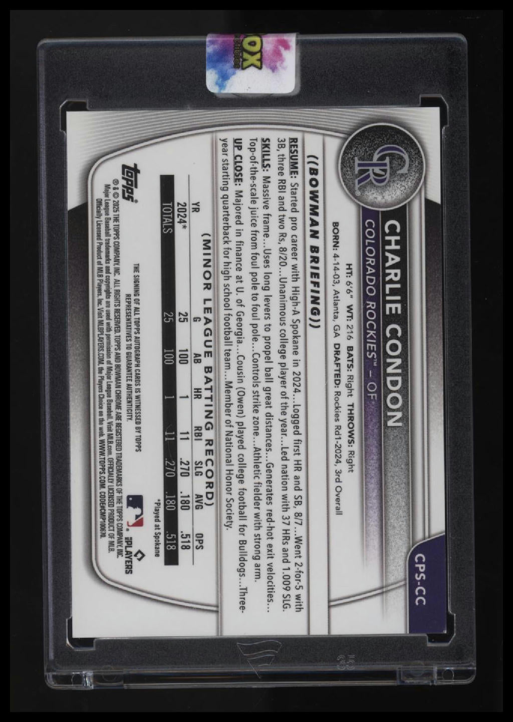 2025 Bowman Sapphire Edition Charlie Condon Autographs #/199