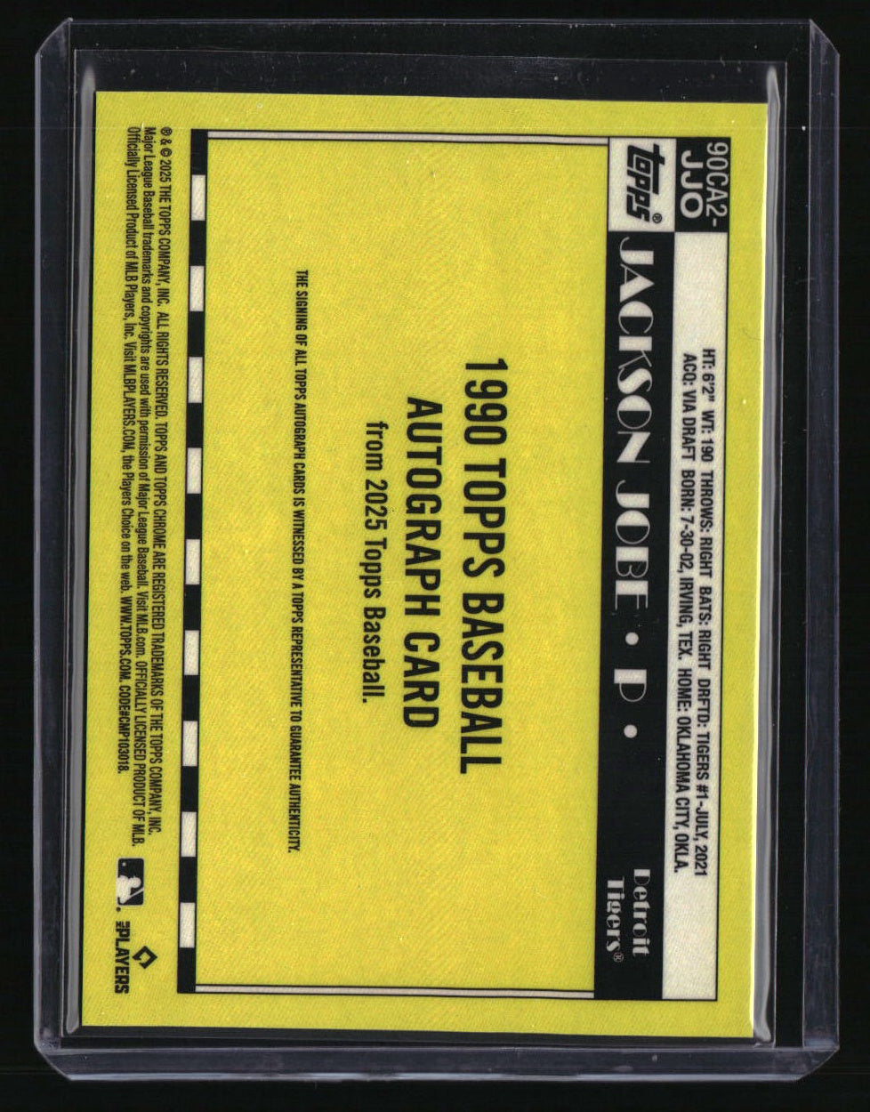 2025 Topps Jackson Jobe 1990 Topps Baseball 35th Anniversary Chrome Autographs