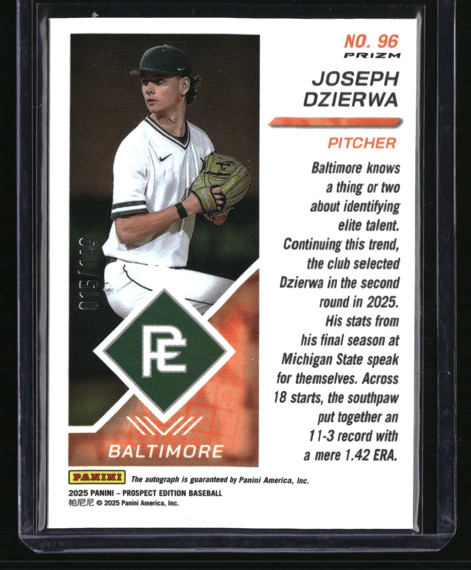 2025 Panini Prospect Edition Joseph Dzierwa Prospect Ticket Sig Blue #/149