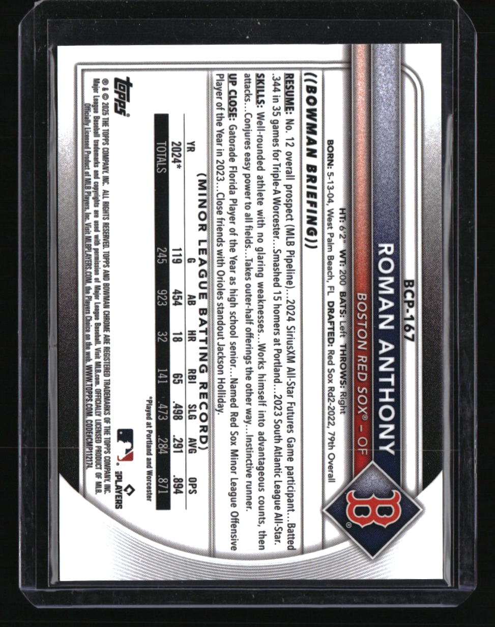 2025 Bowman Chrome Sapphire Edition Roman Anthony Prospects Image Variation