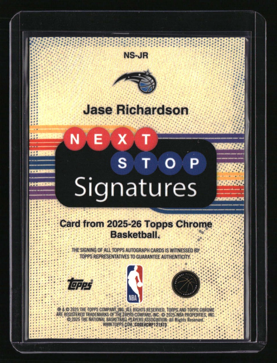 2025-26 Topps Chrome Jase Richardson Next Stop Signatures Gold Refractor #/50