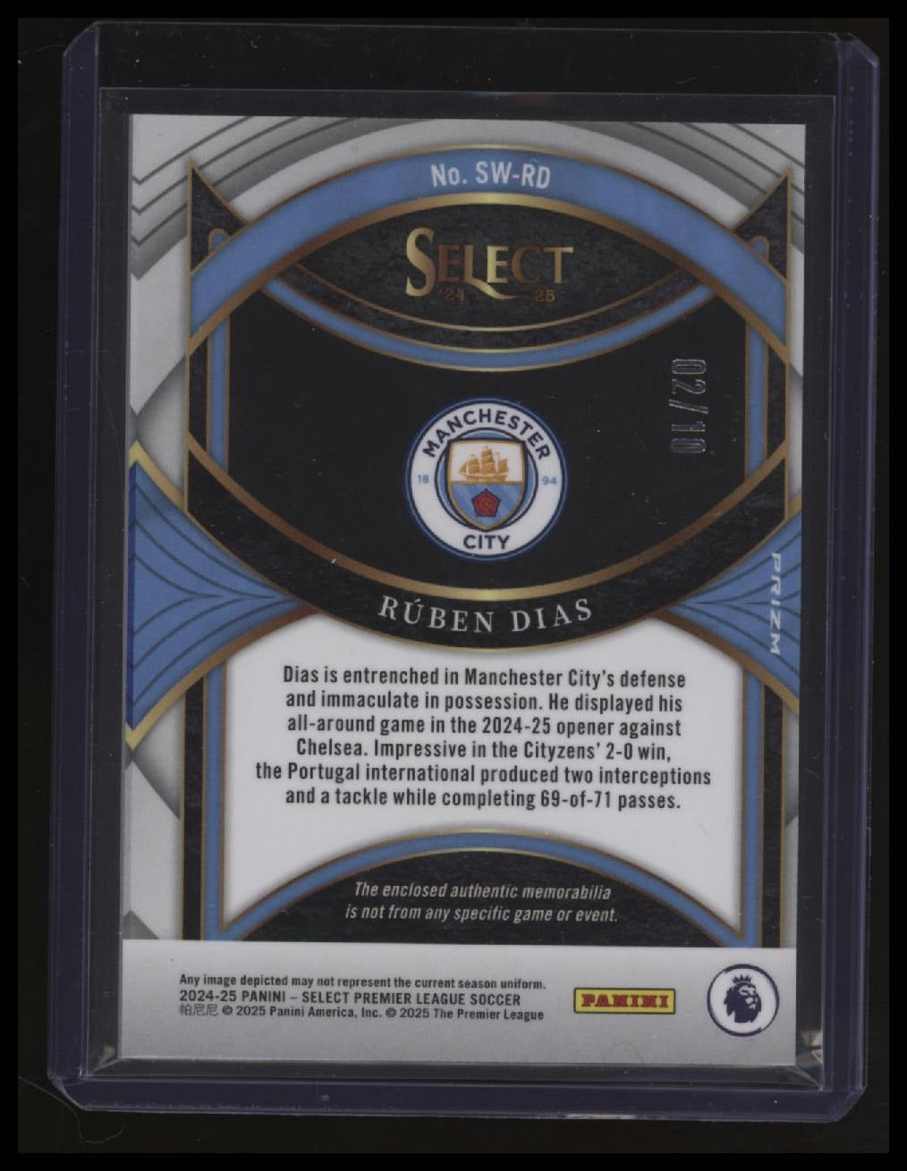 2024-25 Panini Select Premier League Ruben Dias Select Swatches Gold #/10