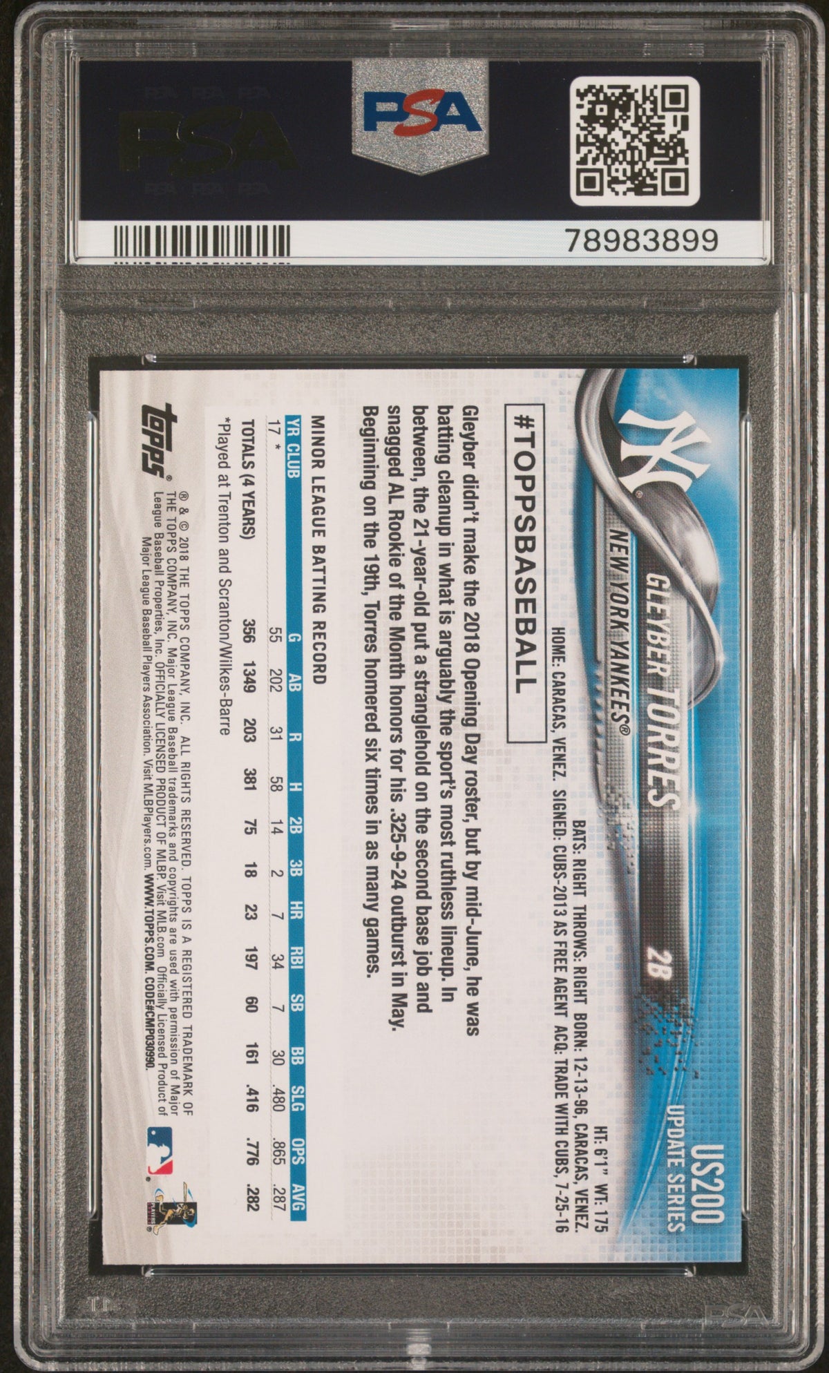 2018 Topps Update Gleyber Torres Pinstripe Jer-Rnbw.Foil PSA 10