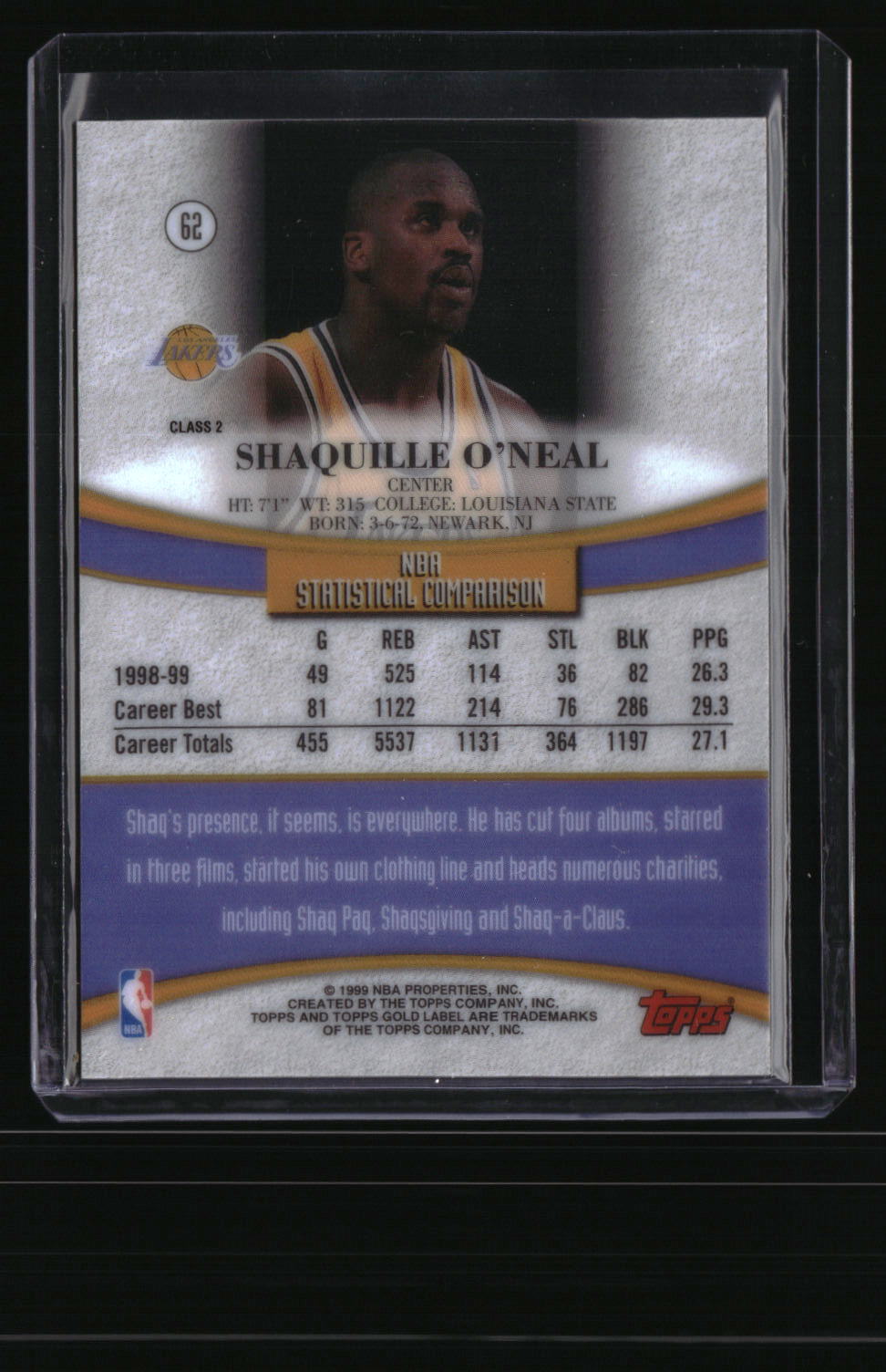 1999-00 Topps Gold Label Shaquille O'Neal Class 2