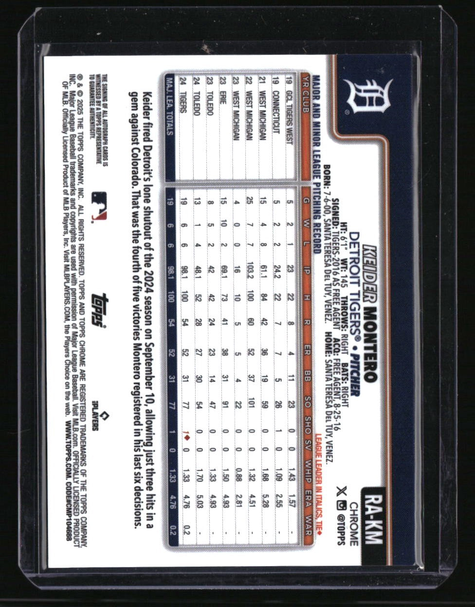 2025 Topps Chrome Update Keider Montero Auto Black & White Mini-Diamond
