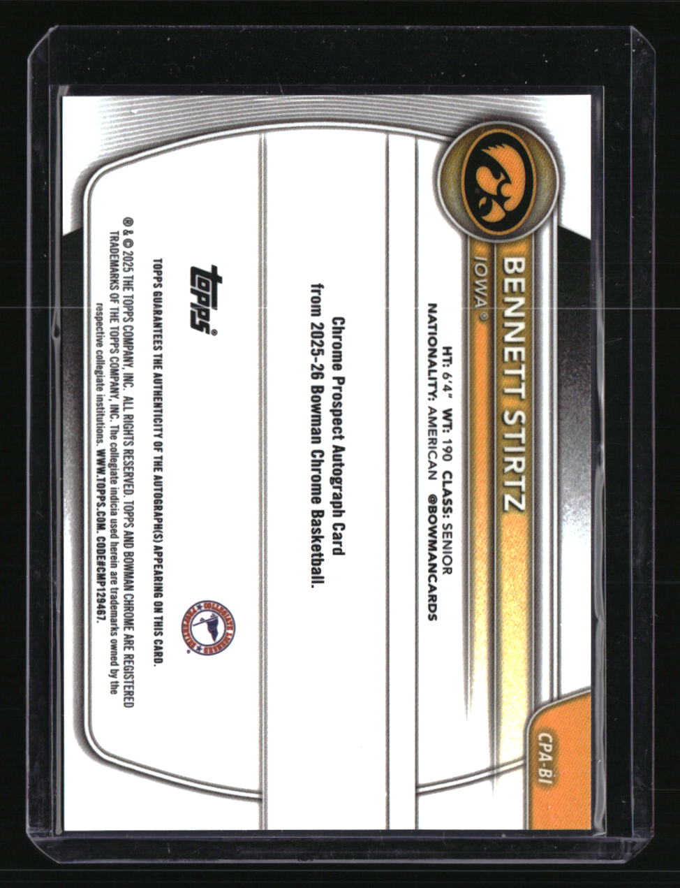 2025-26 Bowman Bennett Stirtz Chrome Prospect Autographs