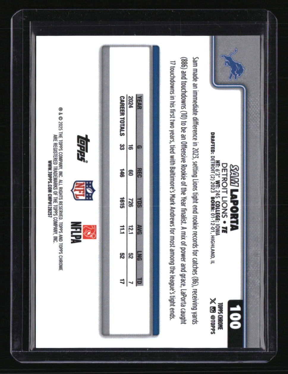 2025 Topps Chrome Sam LaPorta Gold Refractor #/50