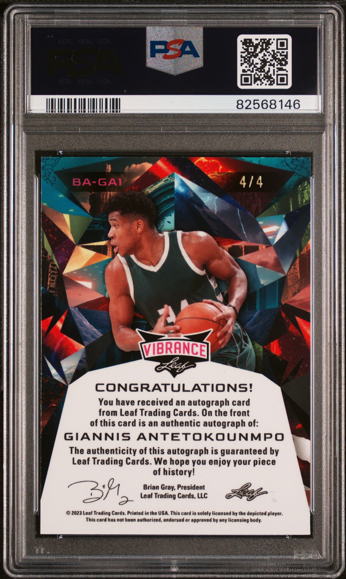 2023 Leaf Vibrance Autographs Giannis Antetokounmpo Black Shimmer PSA 9