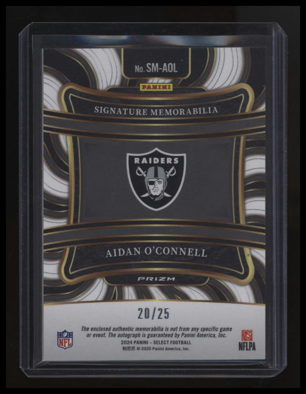 2024 Panini Select Aidan O'Connell Signature Memorabilia Tie-Dye Prizm #/25