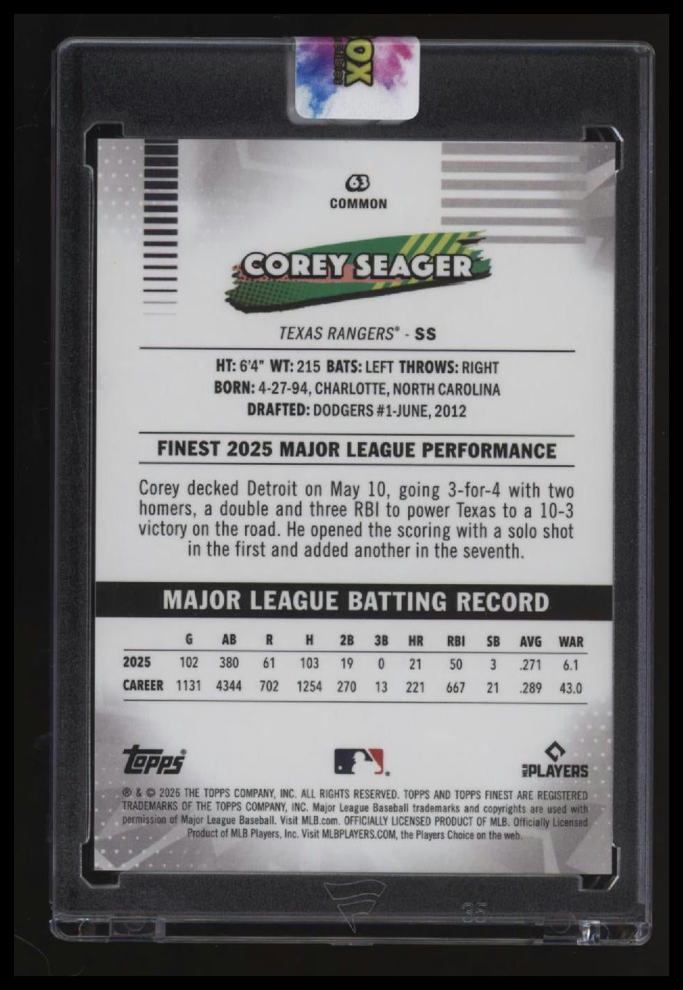 2026 Finest Corey Seager Black Refractors #/10