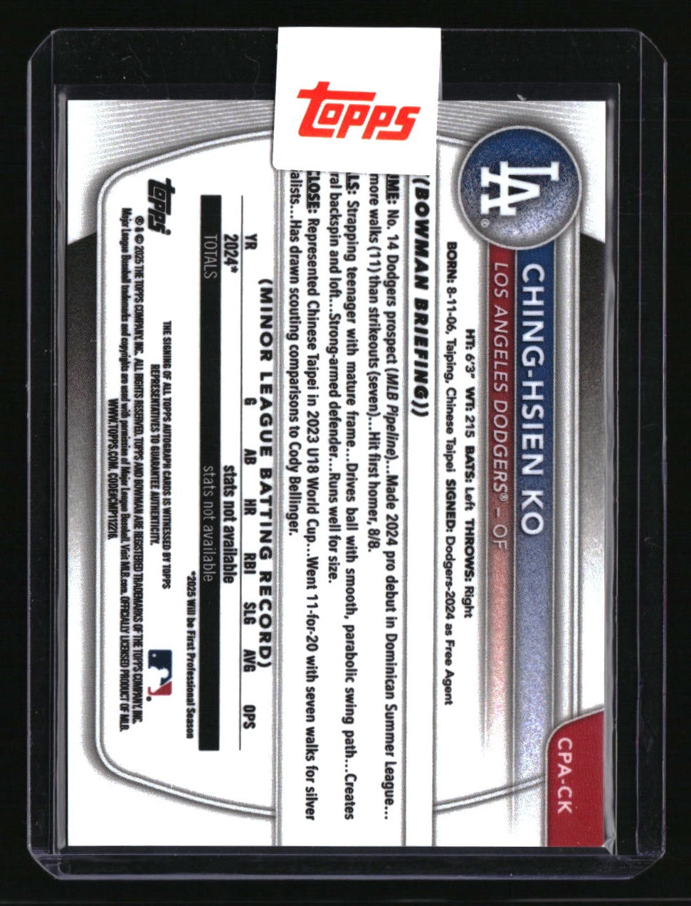 2025 Bowman Chrome Ching-Hsien Ko Prospect Autographs