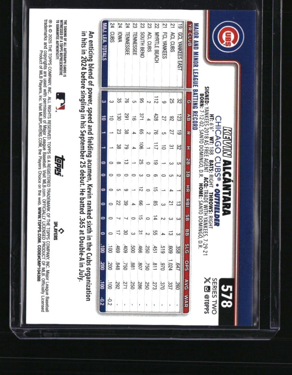 2025 Topps Kevin Alcántara On Card Rookie Autograph