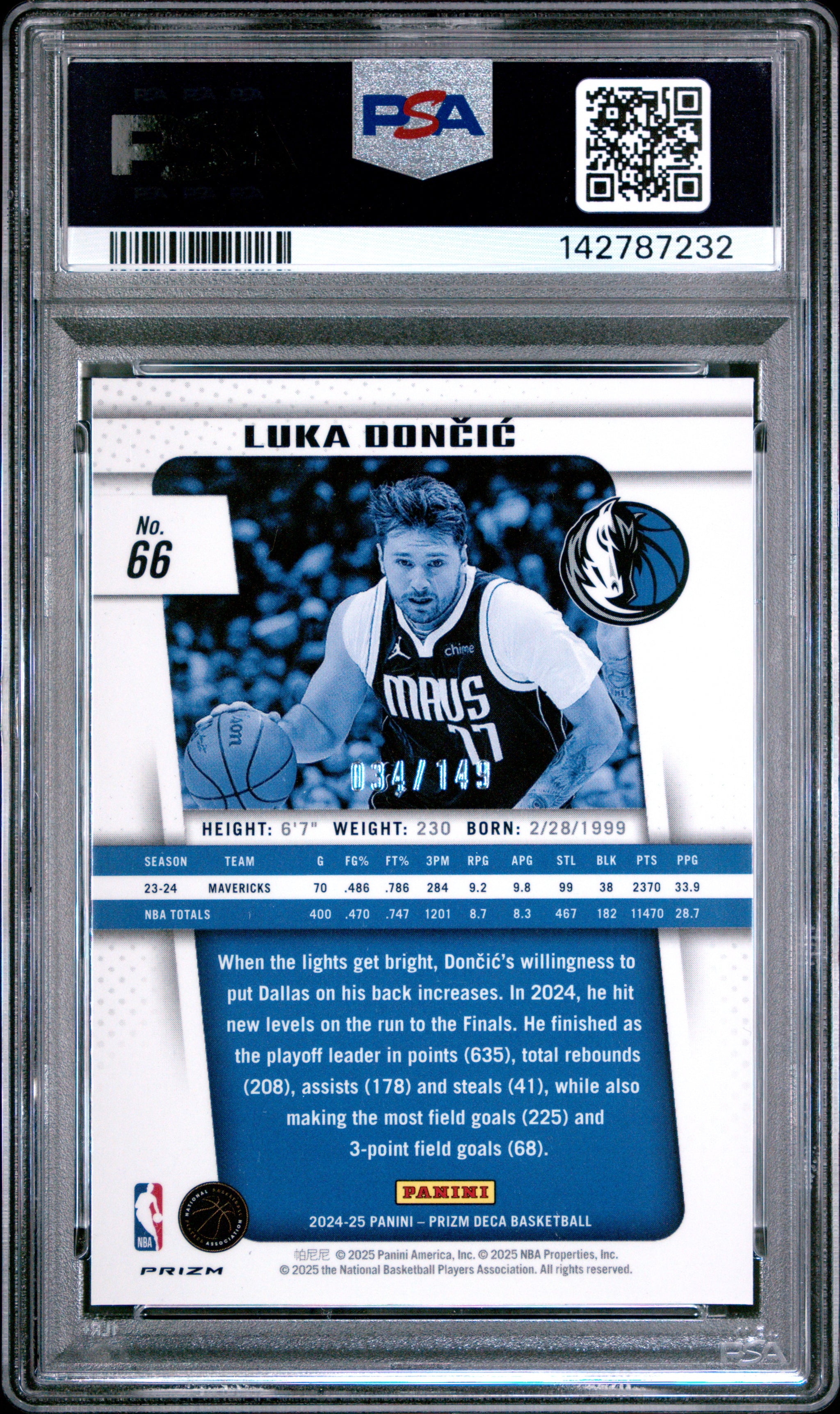 2024 Panini Prizm Deca Luka Doncic Blue Prizm PSA 9