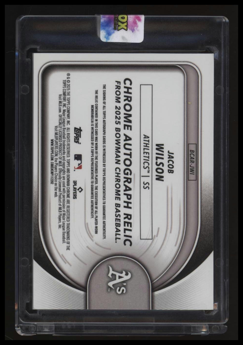 2025 Bowman Chrome Jacob Wilson Autograph Relics Orange #/25