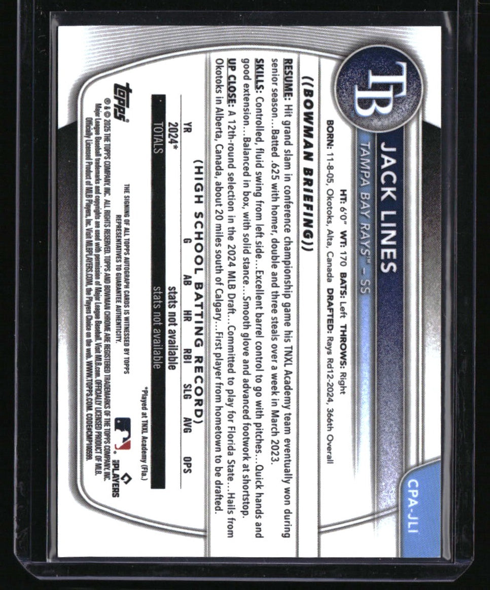 2025 Bowman Jack Lines Chrome Prospect Autographs Blue X-Fractor #/150