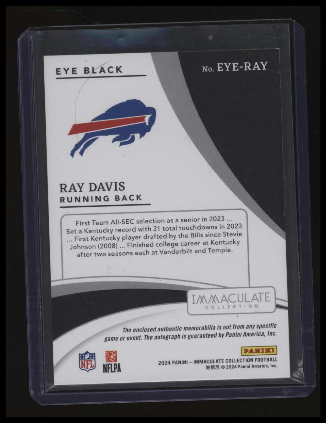 2024 Panini Immaculate Collection Ray Davis Rookie Eye Black Jersey #/99