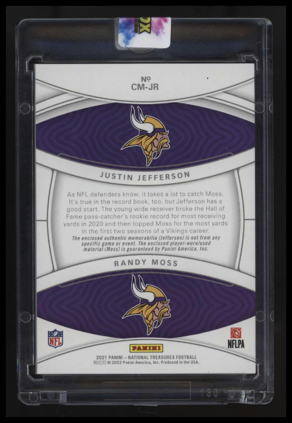 2021 National Treasures Jefferson / Moss NFL Gear Combo Materials Holo Gold #/10