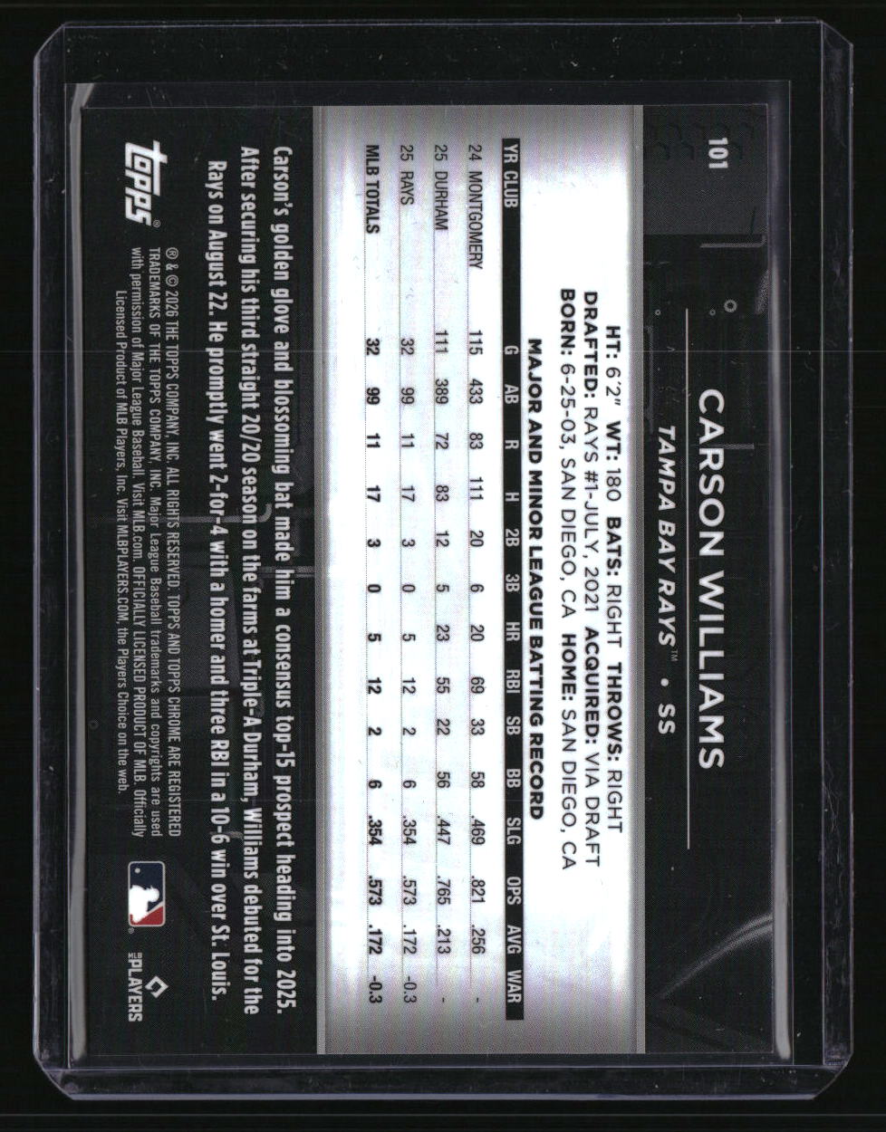 2026 Topps Chrome Black Carson Williams Gold Refractors #/50