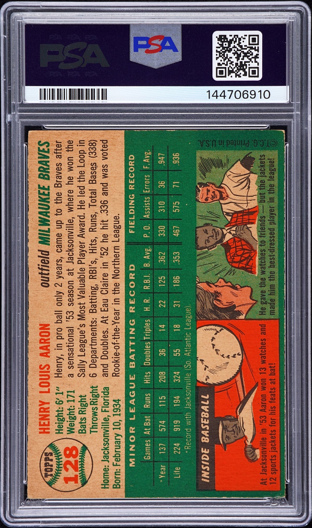 1954 Topps Henry Aaron PSA 3.5